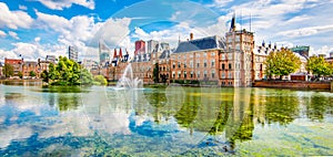 Panoramic landscape view in the city centre of The Hague Den Haag, The Netherlands.