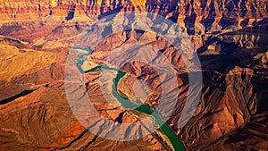 Panoramic landscape view of curved colorado river in Grand canyon, USA