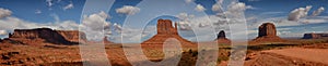 Panoramic landscape view of the famous Monument Valley mountains