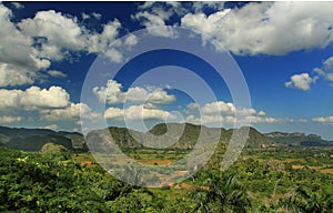 Panoramic landscape view of farm fields in Vinales