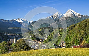 Panoramic landscape view of small tourist town Berchtesgaden