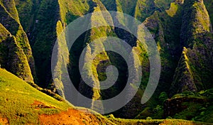 Panoramic landscape view of spectacular Na Pali cliffs, Kauai