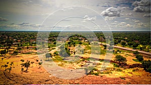 Panoramic landscape view to sahel and oasis, Dogondoutchi, Niger