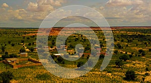 Panoramic landscape view to sahel and oasis, Dogondoutchi, Niger