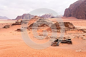 Panoramic landscape view, Wadi Rum desert, Jordan