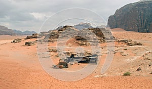 Panoramic landscape view, Wadi Rum desert, Jordan