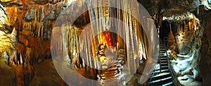 Panoramic of limestone stalagmites and stalactite, jenolan caves