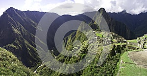 Panoramic Macchu Picchu inca ruins, Peru