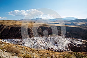 Panoramic of Maras Salt Mines, Peru.