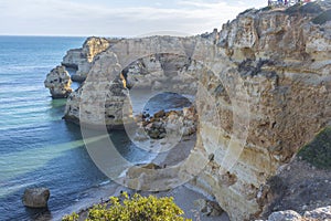 Panoramic of Marinha beach is one of the most emblematic and famous beaches of Portugal, located on the coast of the Atlantic in