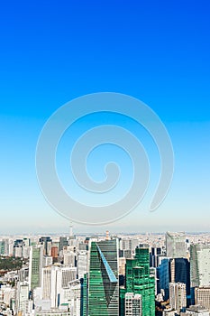 Panoramic modern city skyline aerial view under blue sky in Tokyo, Japan