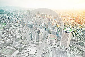 Panoramic modern cityscape building view of Taipei, Taiwan. mix hand drawn sketch illustration