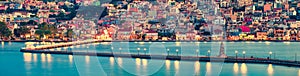 Panoramic morning cityscape of Argostolion town, former municipality on the island of Kefalonia, Ionian Islands, Greece. Impressiv
