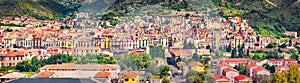 Panoramic morning cityscape of Bosa town, Province of Oristano, Italy, Europe. Sunny summer scene of Sardinia.