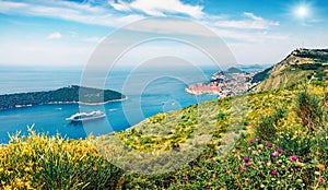 Panoramic morning view of Dubrovnik city. Splendid summer scene of Croatia, Europe. Beautiful world of Mediterranean countries.