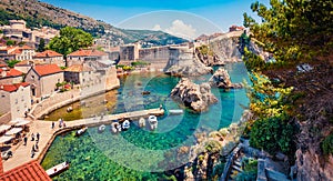 Panoramic morning view of famous Fort Bokar in city of Dubrovnik. Splendid summer scene of Croatia, Europe. Beautiful world of Med