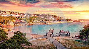 Panoramic morning view of Porto Cervo, Province of Olbia-Tempio Italy, Europe.