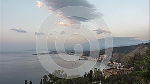 Panoramic morning view of Taormina in Sicily, Italy