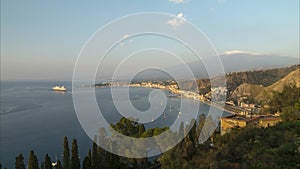 Panoramic morning view of Taormina in Sicily, Italy