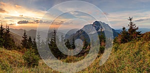 Panoramic mountain fall sunset landscape, Rozsutec