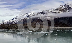 Panoramic of a mountain Glacier bay Alaska