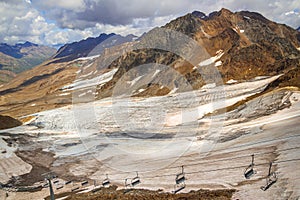 Panoramic mountain landscape of the ski area schnalstaler gletscher in the Ã¶tztal alps in summer