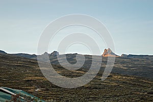 Panoramic mountain ranges against a clear sky, Mount Kenya