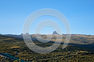 Panoramic mountain ranges against a clear sky, Mount Kenya