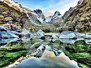 Panoramic Mountain Reflection in New Zealand