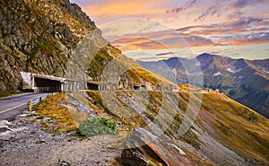 Panoramic mountain road Transfagarasan in Romanian Carpathians