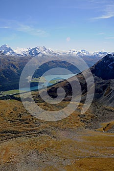 Panoramic mountain-view from the peak of Piz Nair photo