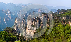 Panoramic mountain view in Zhangjiajie National Forest Park at Wulingyuan Scenic Area, Hunan, China