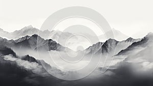 panoramic mountains black and white