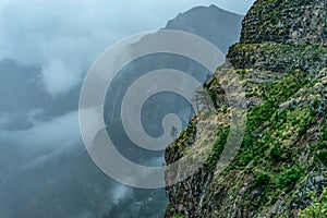 Panoramic mountains view from Eira do Serrado viewpoint on Madeira Island Portugal