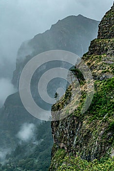 Panoramic mountains view from Eira do Serrado viewpoint on Madeira Island Portugal