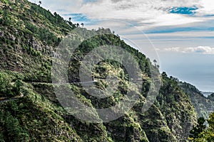 Panoramic mountains view from Eira do Serrado viewpoint on Madeira Island Portugal