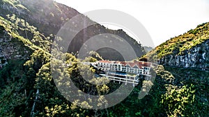 Panoramic mountains view from Hotel Eira do Serrado viewpoint above the Nun`s Valley on Madeira Island Portugal