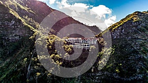 Panoramic mountains view from Hotel Eira do Serrado viewpoint above the Nun`s Valley on Madeira Island Portugal