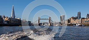 Panoramic of the new London skyline seen from the Thames photo