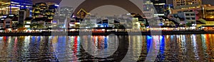 Panoramic night city landscape, Boat Quay, Singapore photo