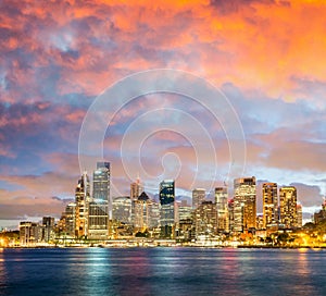 Panoramic night skyline of Sydney