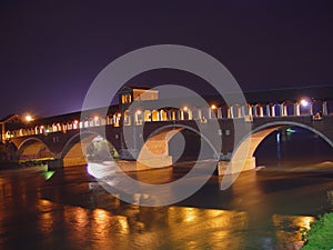 Panoramic view of the historic covered bridge of Pavia -Italy