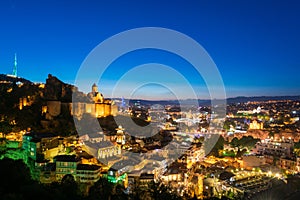 Panoramic night view of Tbilisi old town, Georgia, Caucasus