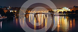 Panoramic Night View Of Vltava River And Manes