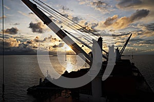 Panoramic night views of the roadstead and transshipment area of the Port of Muara Pantai, Indonesia, January,2021