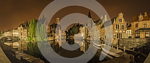 Panoramic nocturnal view of Bruges