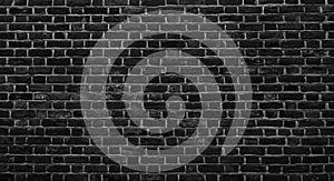 Panoramic Old Grunge Black and White Brick Wall Background