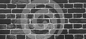 Panoramic Old Grunge Black and White Brick Wall Background