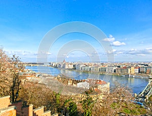 Panoramic overview of Budapest with Parliament building