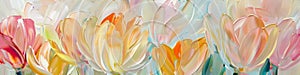 Panoramic Pastel Tulips in Impasto Painting Style photo